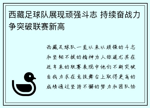 西藏足球队展现顽强斗志 持续奋战力争突破联赛新高