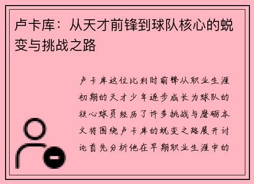 卢卡库：从天才前锋到球队核心的蜕变与挑战之路