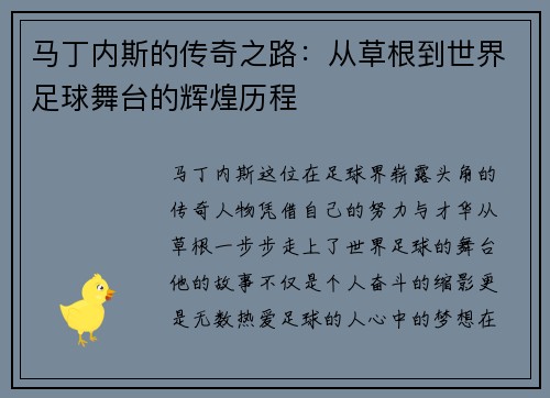 马丁内斯的传奇之路：从草根到世界足球舞台的辉煌历程